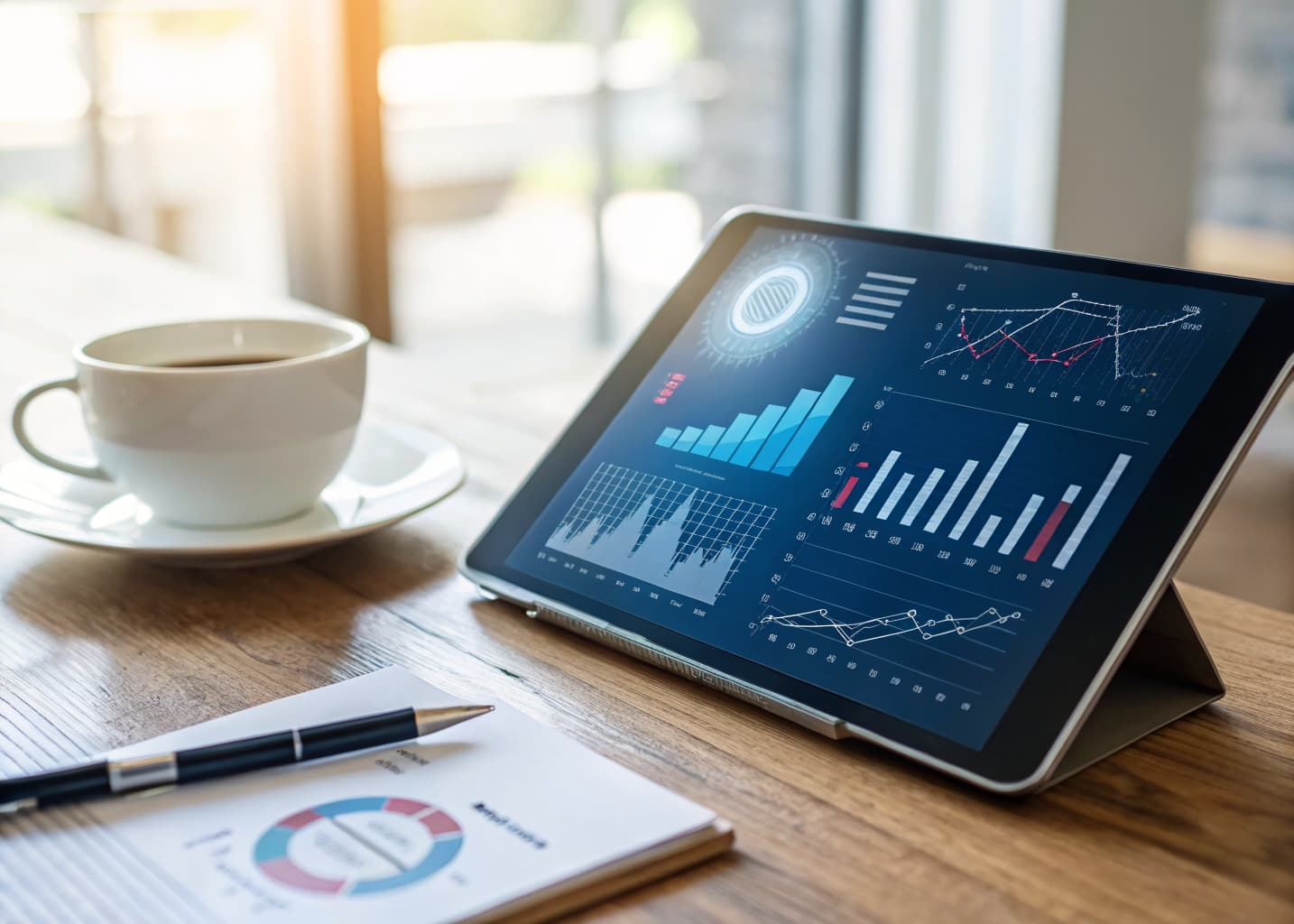 Financial statement dashboard displayed on a tablet